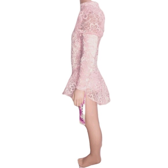 Gilda Marx VTG High Neck Velvet Lace Keyhole Pink Leotard Dress Size Y/J  (XS) - Picture 10 of 16